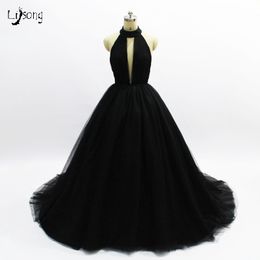 Hot Black Tulle Multi Layers Prom Party Dress Backless Sister Prom Evening Wear Halter High Quality Sexual Maxi Dresses Fashion Ball Gowns