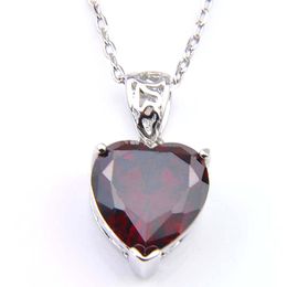 Top Sale 2019 New Fashion Brand Christmas Day Gift Jewellery Heart Red Garnet Pink Kunzite Gems 925 Silver Necklaces Woman's Zircon Pendants