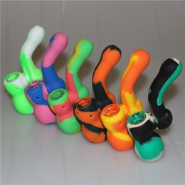 Silicone Tobacco smoking pipe Hand Spoon Pipes Hookah Bongs multiColors Portable Shisha Pipes DHL