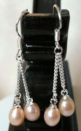 925 Sterling silver Genuine 6-7mm pink Cultured Freshwater 2pc Pearl Dangle Earrings