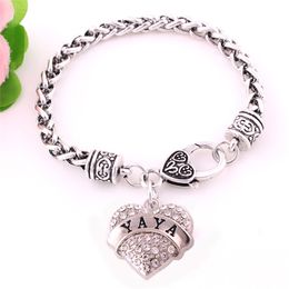 Hot Sale Bracelet For Women Heart Pendant YAYA Written Birthday Present For Grandchildren Wheat Link Chain Zinc Alloy Dropshipping