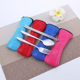 3pcs/set Travel Kids Adult My Cutlery Stainless Steel Tableware Dinnerware Camping Cutlery chopstick spoon Fork Set Outdoor SN2181