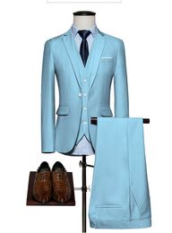 Brand New Sky Blue Three Piece Groom Tuxedos Notch Lapel One Button Men Blazer Men Business Formal Prom Suit(Jacket+Pants+Tie+Vest)1174