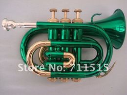 Free Shipping Bb Pocket Trumpet Playing The Classical Music Instrument High Quality Brass Body Unique Green Surface Trumpet