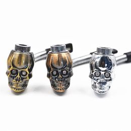 Factory Price skull shape metal smoking pipe 3 Colours LED Luminous scalable property metal Tobacco Cigarette rasta reggae pipe