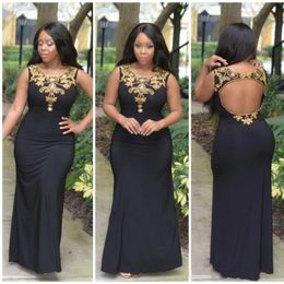 Elegant Hollow Beads Sheath Evening Dresses Black Plus Size Nigerian Vestidos De Festa Party Dress Prom Formal Pageant Celebrity Gowns Ball