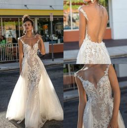 berta spring mermaid wedding dresses with overskirts spaghetti lace backles bridal gowns vestido de novia beach plus size wedding dress