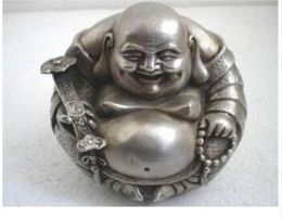 Buddhism Collect Rare Tibet Silver "happy "Buddha Statue Tibetan Silver decoration bronze factory outlets