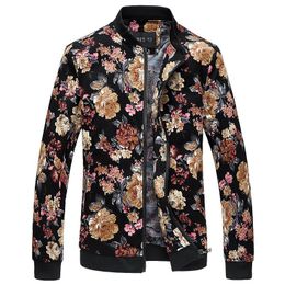 2018 Fashion Men Jacket Flowers Print Slim Fit Bomber Jacket Men Zipper Windbreaker Male Casual Flroal Jackets For