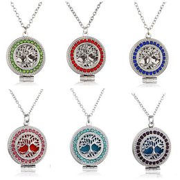 Tree of Life Pendant Aromatherapy Essential Oil Diffuser Necklaces Women Fashion Crystal Hollow Lockets Cage Pendants Fine Jewellery