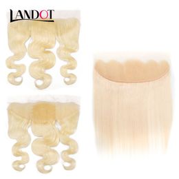 9A Bleach Blonde Colour 613 Lace Frontal Closure 13x4 Size Brazilian Peruvian Malaysian Indian Virgin Human Hair Body Wave Straight Closures