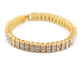 18K Gold Plated Iced Out 2 Row Bling Crystal Bracelet Silver Gold Mens Diamond Bangle Bracelets High Quality Hip Hop Men Jewellery