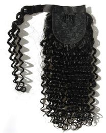 Kinky Curly women Ponytails hair extension african ameircan girls Clips 100% Human Hair easy ponytail Colour 1b