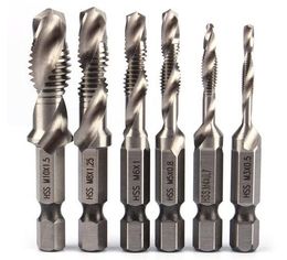 Hot Selling 6PSC HSS High Speed Steel Drill Bits Set 1/4" Hex Shank Metric Screw Thread Tap Taper Twist Drill Bit M3 M4 M5 M6 M8 M10