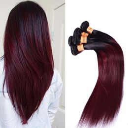Brazilian Ombre Straight Hair 4 Bundles Coloured 1B 99J Bury Brazilian Virgin Human Hair Weave Cheap Ombre Red Wine Hair Extensions