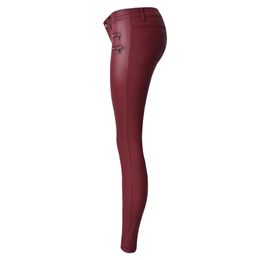 Capris Women's Faux Leather Pants High Waist Three Buons Slim Elasticity Fashion Red Lederhosen For Woman Pantalon Femme Skinny Jeans