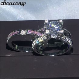 choucong Luxury 3ct Pink Diamond ring White gold filled Engagement Wedding Band Rings set For Women Men christmas gift