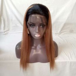 Pre Coloured Human Hair Lace Front Wigs Free Part Natural Hairline 1B/30 Ombre Medium Auburn Straight Brazilian Coloured Lace Wigs 8-28 Inch