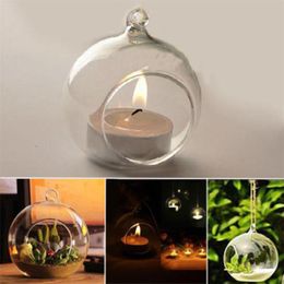 Crystal Glass Hanging Candle Holder Candlestick Home Wedding Party Dinner Decor round glass air plant bubble crystal balls Free shipping
