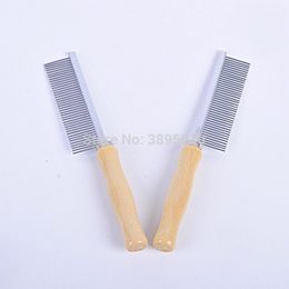 Stainless Steel Pet Comb for Dog Cat Hair Removal Single Row Straight Comb Long Wood Handle Puuply Hair Remover Hair Brush F1122