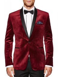 Hochwertiger dunkelroter Samt-Bräutigam-Smoking, Schalkragen-Blazer, Herren-Hochzeitsanzug (Jacke + Hose + Krawatte) H: 954