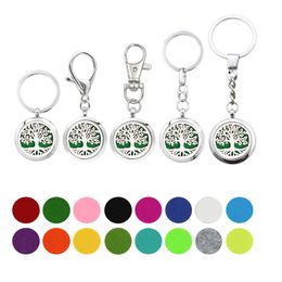 5pcs/lot Tree of life Essential Oil Aroma Diffuser Perfume Locket with Lobster clasp Keychain keyring free Pads color randomly K07