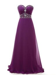 Elegant Purple Chiffon Ruffles Long Bridesmaid Dresses Floor Length Lace-up Back Beading Sweetheart Wedding Maid of Honor Gowns Formal