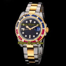 Limited Cheap New Date 40mm Black Dial Japan Miyota 8215 Automatic Mens Watch Colourful Diamond Bezel Sapphire Glass Two Tone Band Watches