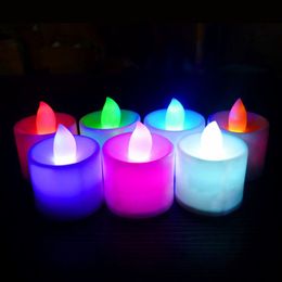 Amber LED Tea Light Plastic 6 Colours Candle Shape LED Fliker Flameless Candles Light For Wedding Party Holiday Decoration ZA5774