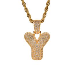 Trendy 26 Style Bubble Letter Pendant Necklace With Micro Pave Cubic Zircon Crystal Gold Chain Necklace for Men Women Jewellery Gift