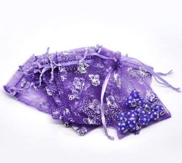 purple butterfly decorations for weddings UK - 100PCS LOT PURPLE Organza Wedding Party Favor Decoration Gift BUTTERFLY Bags Pouches