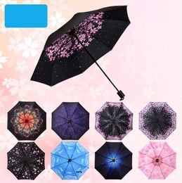 Creative female sun umbrella small black umbrellas Customised logo three folding sun umbrella folding umbrella A228