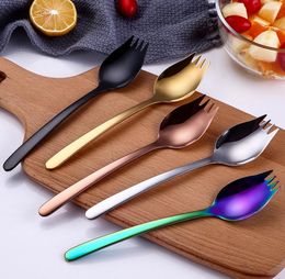 Top Choice Colored Stainless Steel 304 Spork Noodle Forks, Shiny Silver Gold Copper Black Rainbow Spork SN482