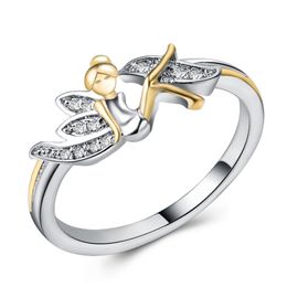 New Creative Exquisite Female Fashion Hand Jewellery Wedding Rings Silver Cute Angel Flower Fairy Colour Separation Ring