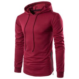New 2018 Spring Autumn Men's Long-sleeved Hoodie T Shirt Solid Slim Casual Breathable Zipper On Side T-shirt