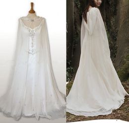 Hot Sale 2018 Wedding Bridal Cloak White Ivory Chiffon Capes Hooded Medieval Wrap Bolero Jacket Floor Length