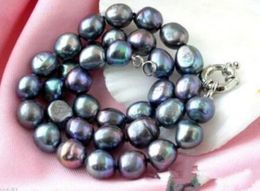 NATURAL CULTURED 9-10MM SOUTH SEA BLACK BAROQUE PEARL NECKLACE 18"