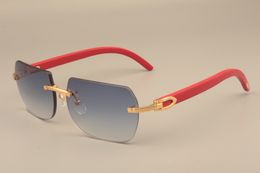 C8100906 óculos de sol com hastes vermelhas de madeira maciça, óculos de sol decorativos com armação de madeira, todos os óculos de sol naturais, tamanho: 56-18-135mm
