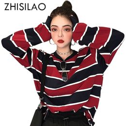 Harajuku Autumn Spring Stripe Women T-Shirt Plus Size Punk Casual Chic Long Sleeve tshirt Oversize Women Tops Shirts Streetwear