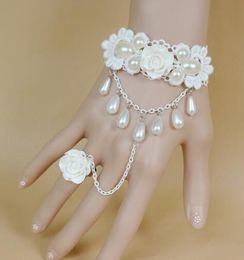 hot new Bride Korean version of female wedding dress accessories princess girl white rose pearl lace bracelet band ring fashion classic eleg