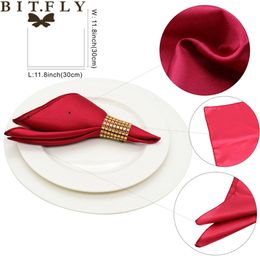 50pcs 30cm Table Napkins cloth Square Satin Fabric Napkin Pocket Handkerchief for Wedding birthday home party el gold white317L