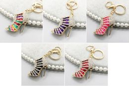 Exquisite key ring with crystal high heeled shoes metal key chain hollow out high heels key ring