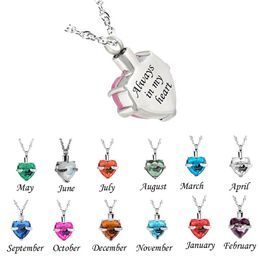 Fashion Jewelry Pendant Glass Cremation Jewelry Always in My Heart Birthstone Pendant Urn Necklace Ashes Holder Keepsake