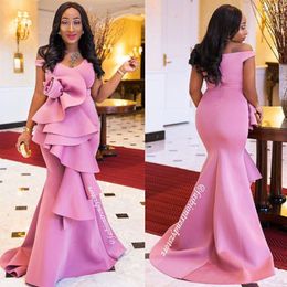 Chic V-Neck Mermaid Prom Dresses Sexy Ruffles Handmade Flower Sleeveless Formal Party Gowns Glamorous South African Long Evening Dresses