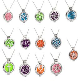 Fashion Silver Plated Cross Heart Tree Of Life Perfume Locket Necklace Aromatherapy Essential Oil Diffuser Necklace