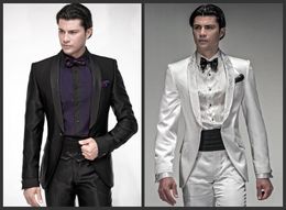 Best Design Black/Whit 2 Piece Suit Men Wedding Tuxdos Fashion Groom Tuxedos Men Business Dinner Prom Blazer(Jacket+Pants+Tie+Girdle) 1286