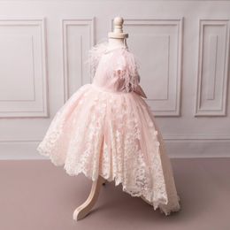 2022 heiße rosa federn 2017 neue Heiße Rosa Feder Ballkleid Blumenmädchen Kleider Erstkommunion Kleider Für Mädchen vestidos de comunion Prinzessin Kleider