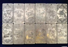 Old Chinese"Chinese Twelve Zodiac" tibet Silver Bullion thanka amulet