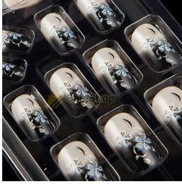 Full Sizes 24pcs Acrylic Full Cover Nail Tips False Nail Art With Glue Pre Designed Fake Nail Tips Artificial Nails Designs Q009