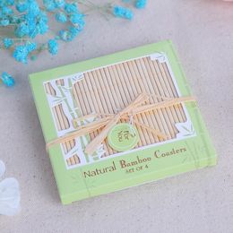Set of 4 Natural Bamboo Coasters Cup Mat Table Square Placemat Wedding Favours and Gift wen7063